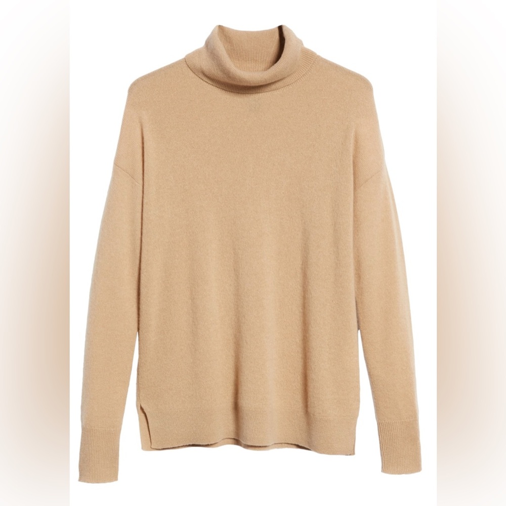 NORDSTROM‎ $389 Cashmere 100% Sweater Beige Turtleneck Long Sleeve Medium Jumper